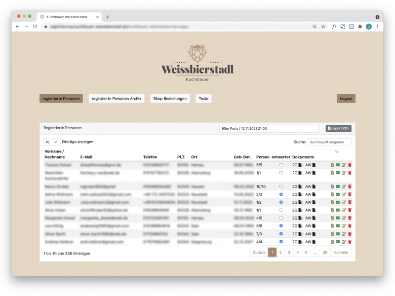 &Uuml;bersicht der registrierten Personen