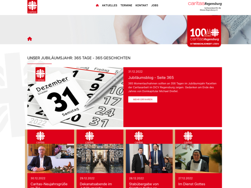 Webseite 100 Jahre Caritas Regensburg