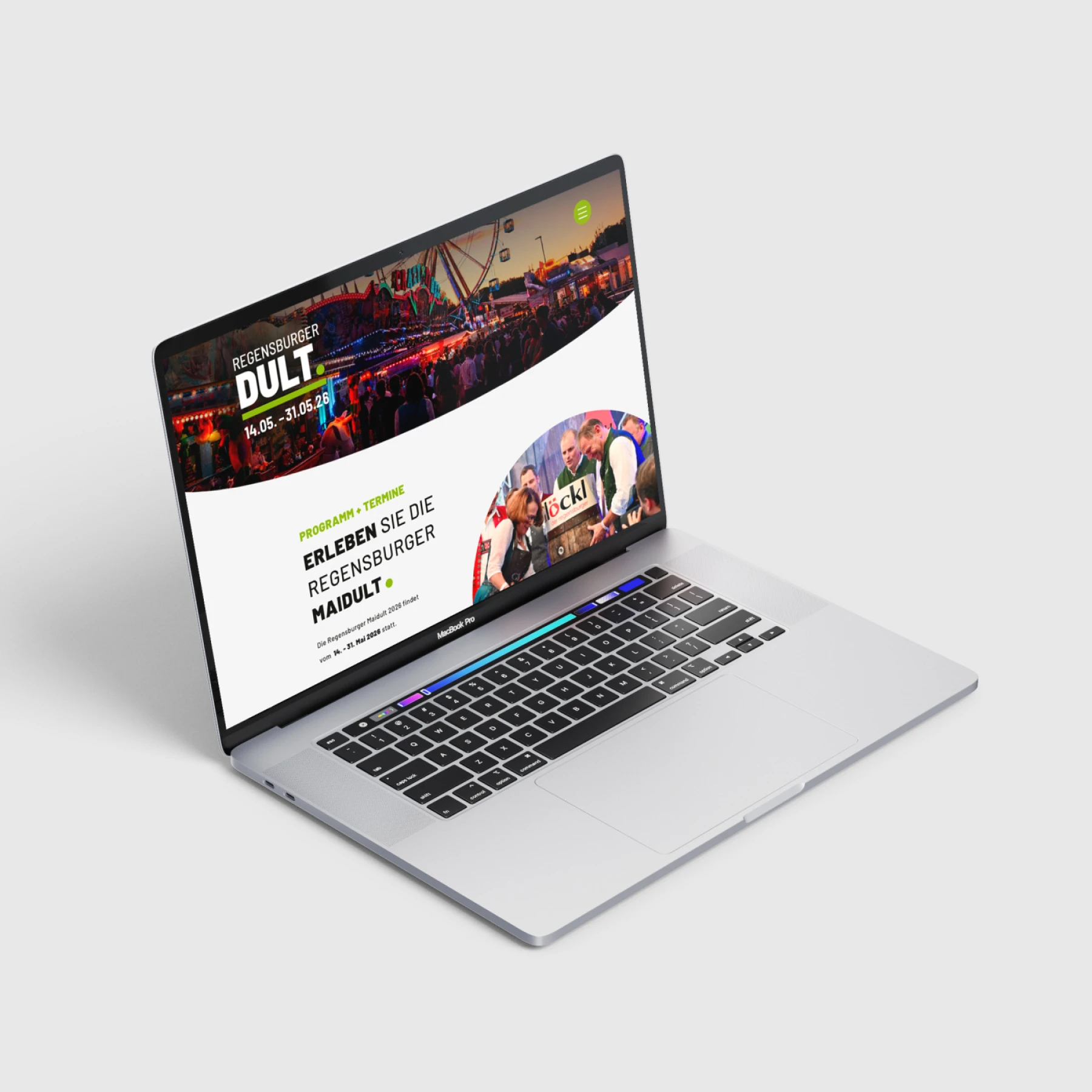 Website der Regensburger Dult auf einem Laptop